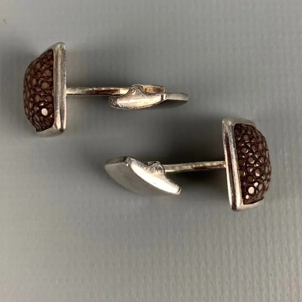 HOBBS & KENT Silver Brown Textured Sterling Silver Cuff Links